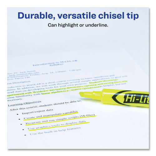 Avery HI-LITER Desk-Style Highlighters, Fluorescent Yellow Ink, Chisel Tip, Yellow/Black Barrel, Dozen (24000)