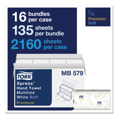 Tork® Soft Xpress Multifold Hand Towels, 2-Ply, White, 2160 Towels (MB579)