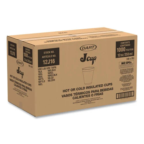 Dart Foam Drink Cups, 12 oz, Squat, White, 1,000/Carton (12J16)