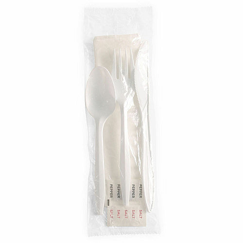 Genuine Joe 6-Piece Fork/Knife/Spoon Utensil Kit 250 Piece(s) - Cutlery Set - 1 x Spoon - 1 x Fork - 1 x Knife - Disposable - Polypropylene - White - 250 / Carton (GJO58943)
