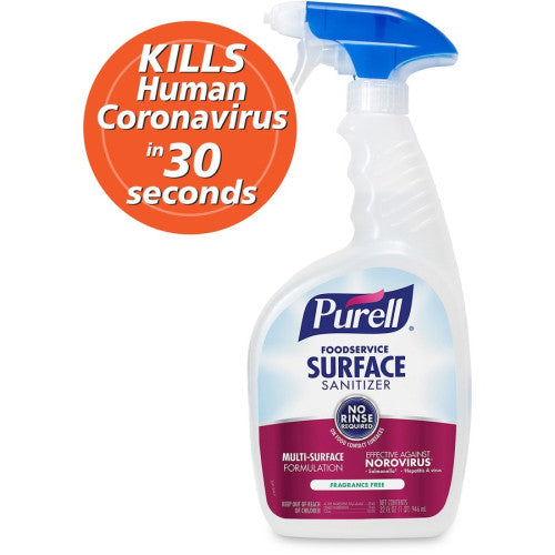 PURELL® Foodservice Surface Sanitizer 32 fl oz (1 quart) - Rinse-free, Fragrance-free - Clear Spray Bottle - 6 / Carton (334106)