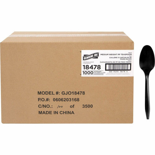 Genuine Joe Medium-weight Individually Wrapped Teaspoons Teaspoon - Breakroom - Disposable - Black - 1000 / Carton (GJO18478)