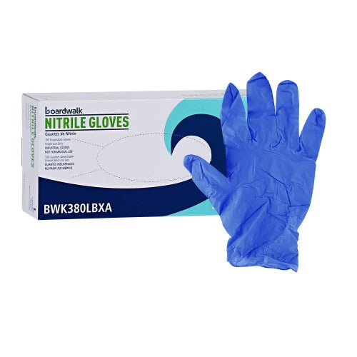 Boardwalk® Disposable Nitrile Gloves, Large, Blue, 4 mil, 100/Box (BWK380LBXA)