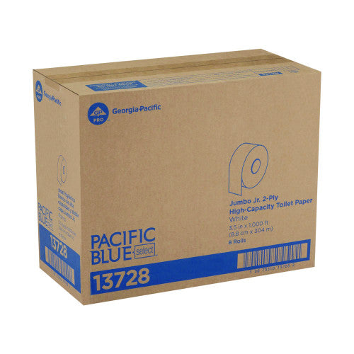 Pacific Blue® Jumbo Jr. Toilet Paper Rolls, 2-Ply, White, 8 Rolls (13728)