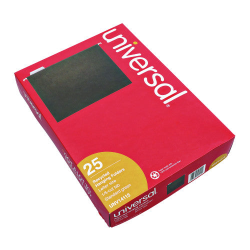 Universal Hanging File Folders, Letter Size, 1/5-Cut Tabs, Standard Green, 25/Box (UNV14115)