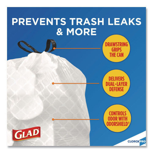 Glad Tall Kitchen Drawstring Trash Bags, 13 gal, 24" x 27.38", Gray, 100/Box (78526)