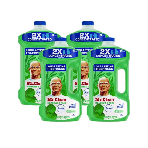 Mr. Clean Multipurpose Cleaning Solution with Febreze, Meadows and Rain, 64 oz Bottle, 4/Carton (10725)