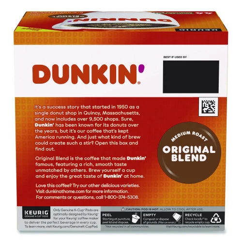 Dunkin Donuts K-Cup Pods, Original Blend, 0.37 oz, 44/Box (2091512)
