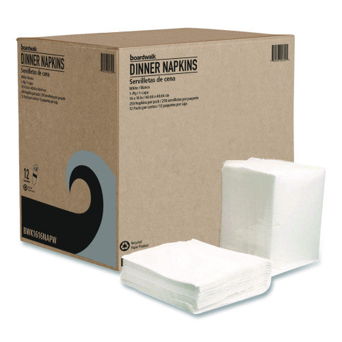 Boardwalk Dinner Napkins, 1-Ply, 16" x 16", White, 250/Pack, 12 Packs/Carton (1616NAPW)