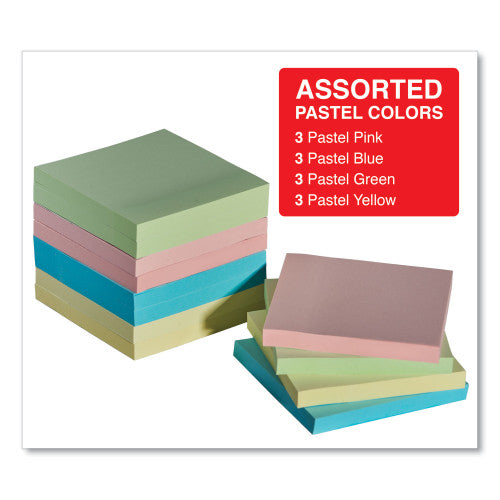 Universal Self-Stick Note Pads, 3" x 3", Assorted Pastel Colors, 100 Sheets/Pad, 12 Pads/Pack (UNV35669)