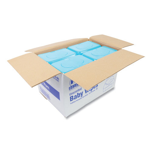 AmerCareRoyal Baby Wipes Tub, Unscented, White, 80/Tub, 12 Tubs/Carton (RPBWU80)