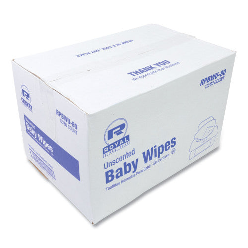 AmerCareRoyal Baby Wipes Tub, Unscented, White, 80/Tub, 12 Tubs/Carton (RPBWU80)