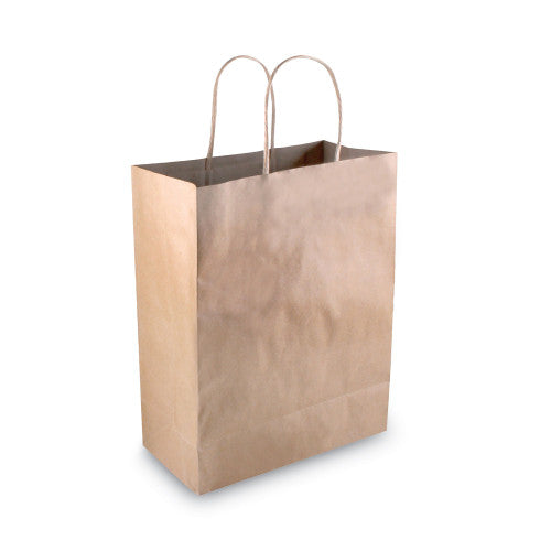 Premium Shopping Bag, Natural Twisted-Paper Handles, 8" x 4" x 10.25", Brown, 50/Box (098375)