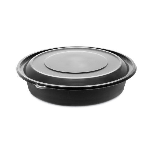 Pactiv EarthChoice MealMaster Container with Lid, 48 oz, 10.13" Diameter x 2.13"h, 1-Compartment, Black/Clear, Plastic, 150/Carton (0CN80948CSTC)