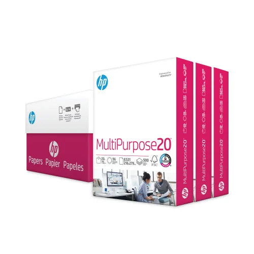 HP MultiPurpose20 Paper, 96 Bright, 20 lb Bond Weight, 8.5 x 11, White, 500 Sheets/Ream, 3 Reams/Carton (112530)