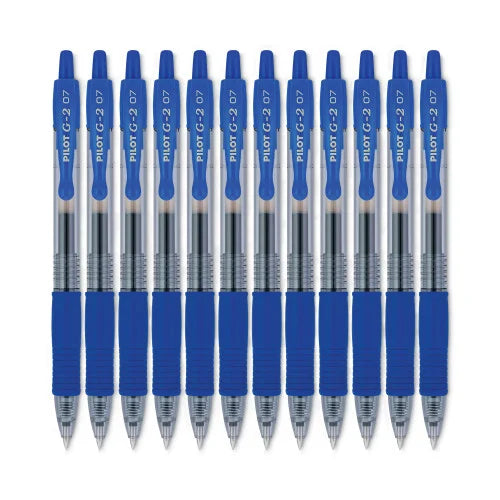 Pilot G2 Premium Gel Pen, Retractable, Fine 0.7 mm, Blue Ink, Smoke/Blue Barrel, 12/Pack (31021)