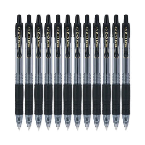 Pilot G2 Premium Gel Pen, Retractable, Fine 0.7 mm, Black Ink, Smoke/Black Barrel, Dozen (31020)