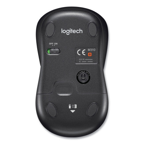 Logitech M310 Wireless Mouse, 2.4 GHz Frequency/30 ft Wireless Range, Left/Right Hand Use, Silver/Black (910001675)