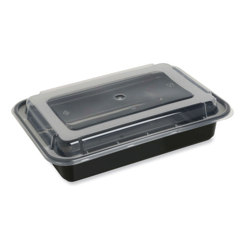 GEN Microwavable Food Container with Lid, Rectangular, 38 oz, 8.81 x 6.02 x 2.48, Black/Clear, Plastic, 150/Carton (GENTORECT38)