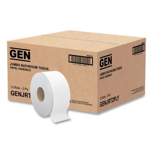 GEN® Jumbo Toilet Paper, 2-Ply, 800-ft., 12 Rolls (GENJRT2PLY)