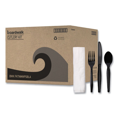 Boardwalk® Four-Piece Cutlery Kit, Fk/Kf/Npkn/Tsp, 250 Packs (BWKFKTNMWPSBLA)