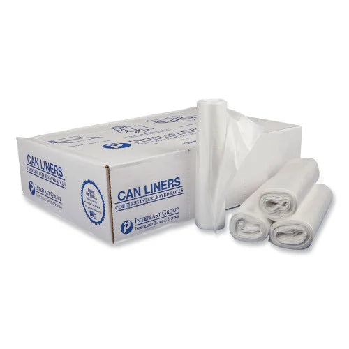 Inteplast Group High-Density Commercial Can Liners, 30 gal, 16 mic, 30" x 37", Clear, Interleaved Roll, 25 Bags/Roll, 20 Rolls/Carton (S303716N)