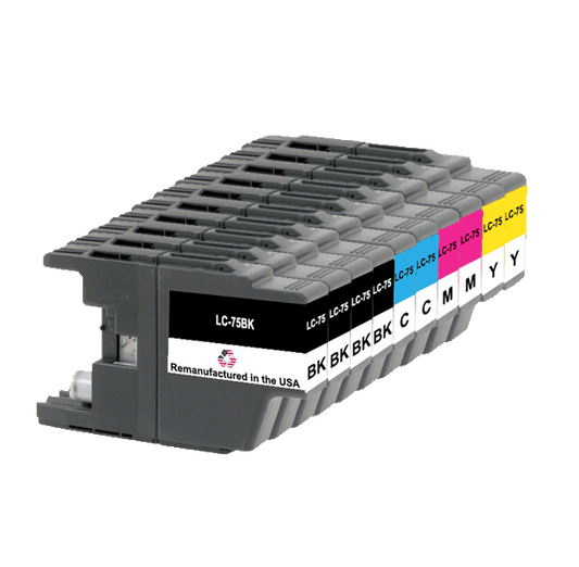 U.S. Remanufactured for Brother LC75 4 Black /  2 Each Color Ink Cartridges 10-pack