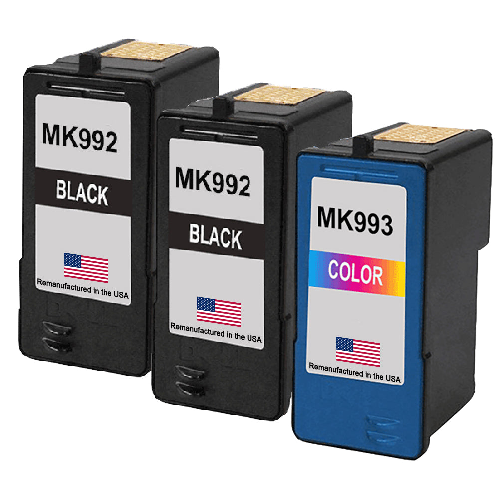U.S. Remanufactured for Dell Series 9 MK992 2 Black / MK993 1 Color Ink Cartridges 3-Pack