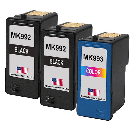 U.S. Remanufactured for Dell Series 9 MK992 2 Black / MK993 1 Color Ink Cartridges 3-Pack