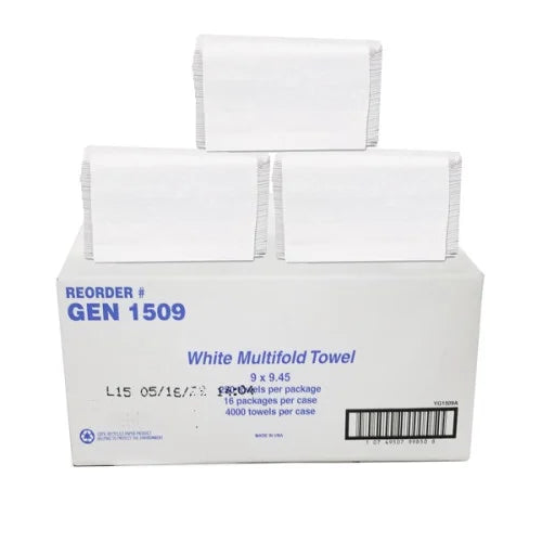 GEN® Multifold Paper Towels, 1-Ply, White, 4000 Towels (GEN1509)