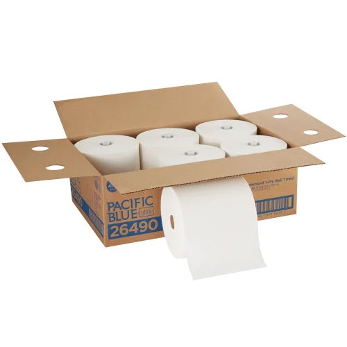 Pacific Blue® Hardwound Paper Towels, White 1-Ply, 1150-ft Rolls, 6 Rolls (26490)