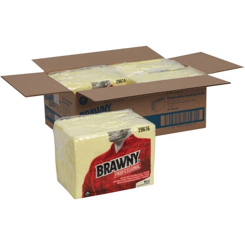 Brawny Dusting Cloths Quarterfold, 17 x 24, Unscented, Yellow, 50/Pack, 4 Packs/Carton (29616)