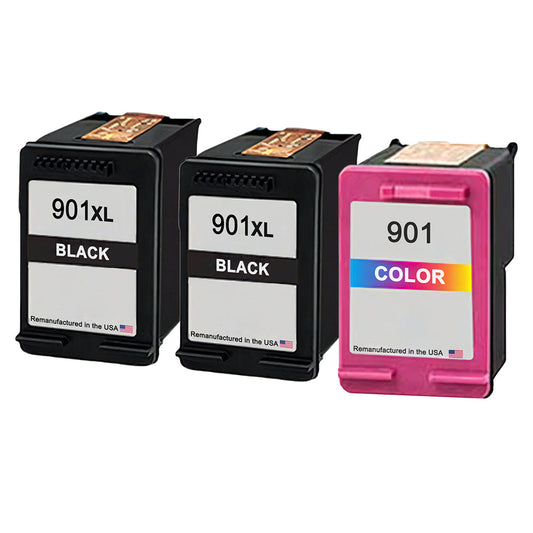 U.S. Remanufactured for HP 901XL 2 Black / 901 1 Tri-Color 3-Pack Ink Cartridges