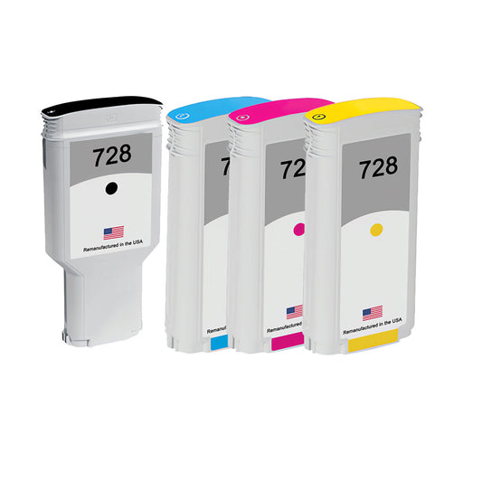 U.S. Remanufactured for HP 728 Matte Black 300mL  / HP 728 130mL Colors 4-Pack Ink Cartridges