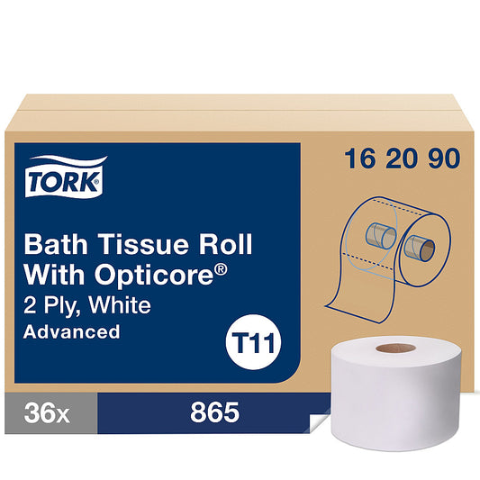 Tork® Advanced OptiCore Toilet Paper, 2-Ply, 865 Sheets, 36 Rolls (162090)