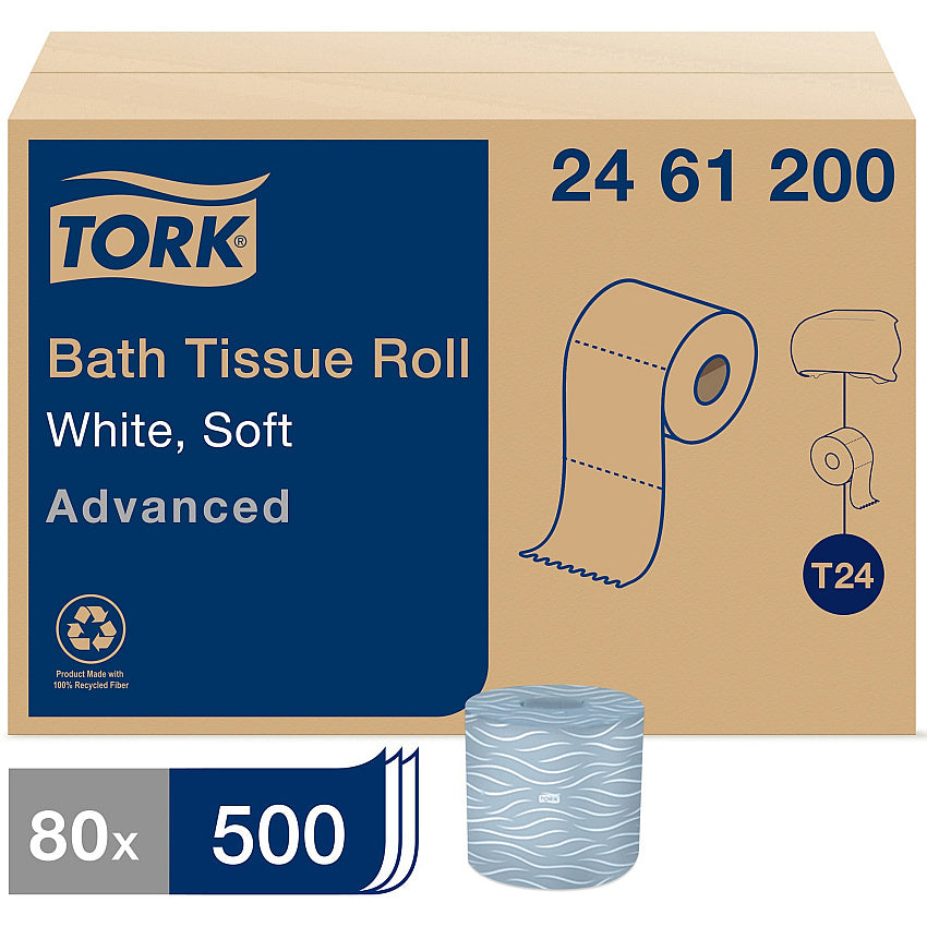 Tork® Advanced Toilet Paper, 2-Ply, White, 500 Sheets, 80 Rolls (2461200)