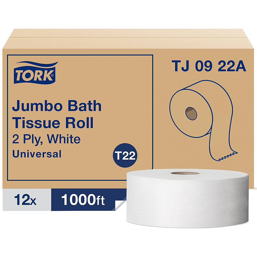 Tork® Jumbo Toilet Paper, 2-Ply, White, 1000-ft., 12 Rolls (TJ0922A)